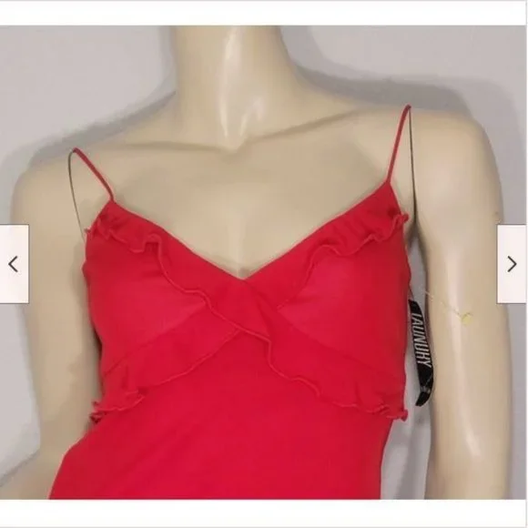 NWT Laundry Shelli Segal Red Ruffle Stretchy Slip Dress 2 - Picture 2 of 8
